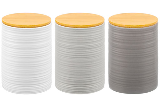 Набор 3 банок д/хранения 750 мл 10*10*14,6 см с бамбук. крышк с сил. упл. белая, св-серая, серая мат - Elan gallery фото 11