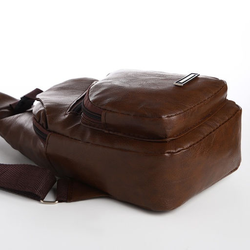 Сумка слинг мужская из искусственной кожи, с USB, цвет тёмно-коричневый - Simaland фото 5