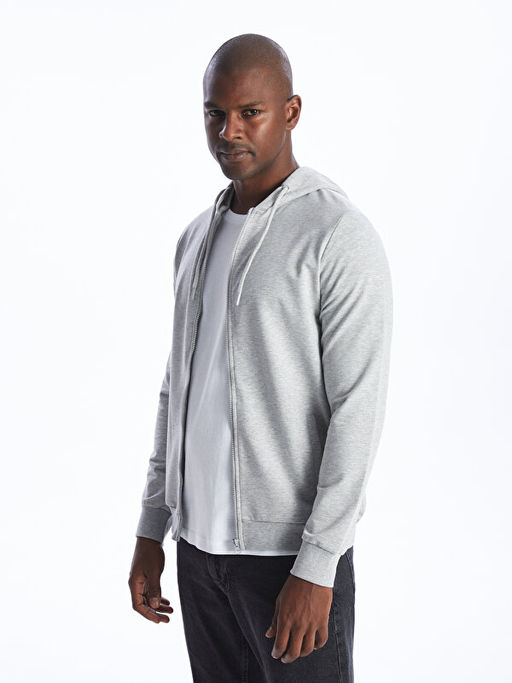 Kap??onlu Uzun Kollu Erkek Fermuarl? Sweatshirt