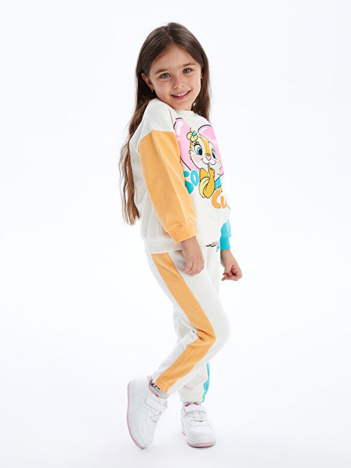 Bisiklet Yaka Uzun Kollu Chip and Dale Bask?l? K?z Bebek Sweatshirt ve E?ofman Alt 2li Tak?m - Waikiki фото 2