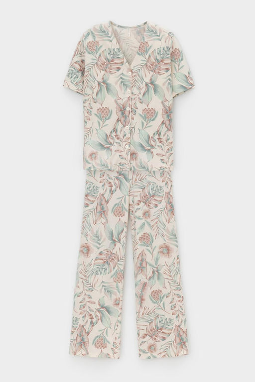 Е 20153/айвори,акварельные тропики пижама жен