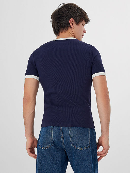 Футболка мужская синяя с контрастной отделкой - Mark formelle фото 2