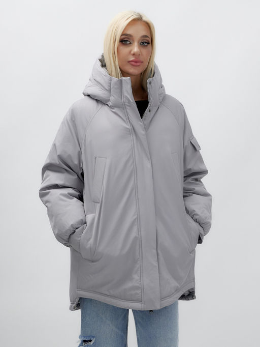 Куртка летучая мышь женская с капюшоном зимняя серого цвета 9630Sr - Mtforce фото 10