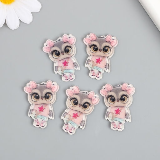 Цена за 5 шт. Декор для творчества акрил «Совушка в розовом свитере с сумкой», 2.7×3.7 см