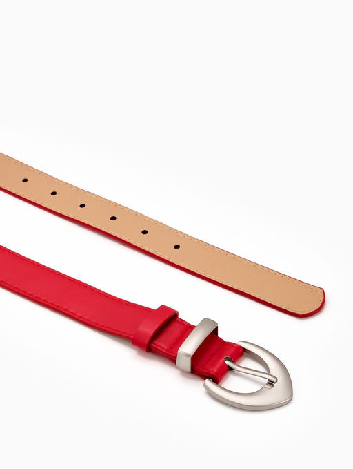 Ремень женский, 110×3 см, пряжка металл матовая, серебристая, красный