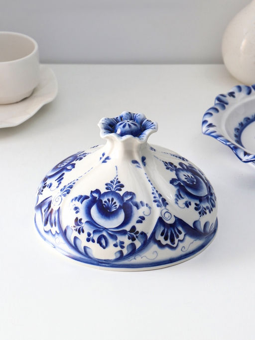 Блинница с крышкой «Цветок», блюдо, 24×15 см, фарфор, гжель