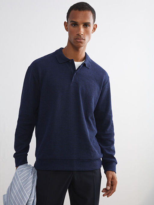 Polo Yaka Uzun Kollu Erkek Sweatshirt