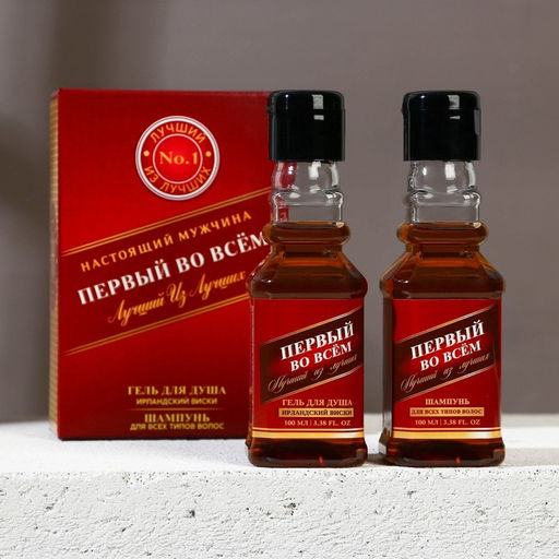 Подарочный набор косметики Первый во всём, гель для душа и шампунь для волос во флаконах виски, 2?100 мл, Чистое счастье  фото 3