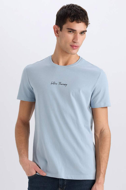Slim Fit Dar Kesim Bisiklet Yaka Bask?l? K?sa Kollu Tisort - Defacto фото 2
