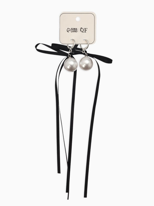 Серьги «Бантик с жемчугом», №16, белый, чёрный в серебре