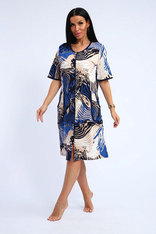 Халат женский на молнии с карманами (01057, синий) - Плиона фото 9