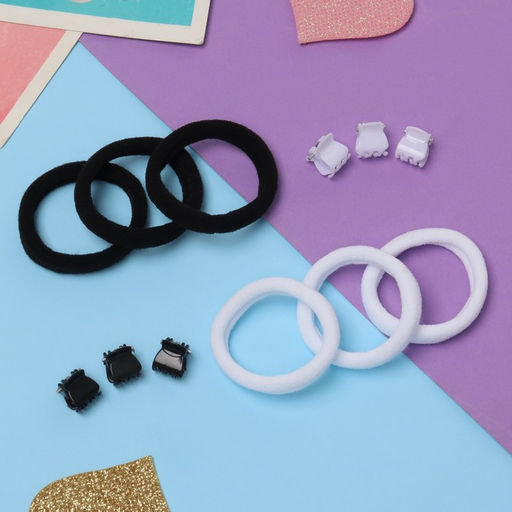 Цена за 6 шт. Набор для волос «Спорт», 12 шт.: 6 резинок, 6 крабиков, чёрный, белый