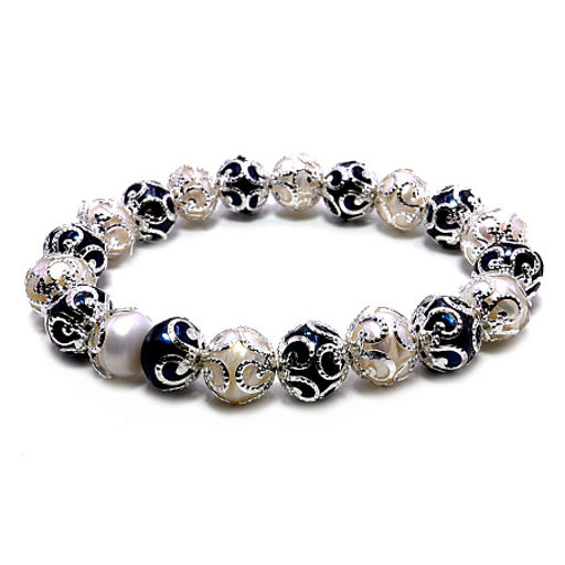 Браслет из белого и синего натурального морского жемчуга-оберег на процветания и счастья