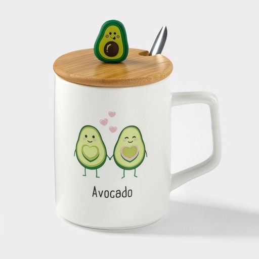 Кружка с крышкой и ложкой Avocado, 360 мл, керамика, белая
