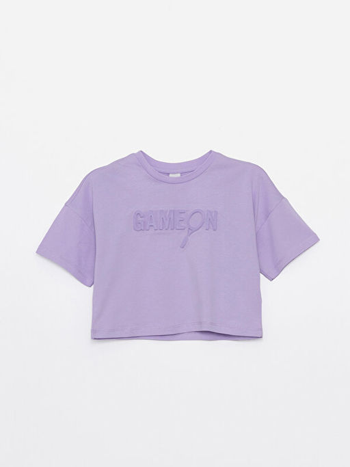 Bisiklet Yaka Bask?l? K?sa Kollu K?z ?ocuk Ti??rt