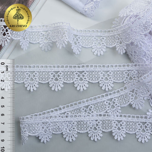 Кружево гипюр KRUZHEVO арт.TR.3058A шир.25мм цв.1 белый уп.9м