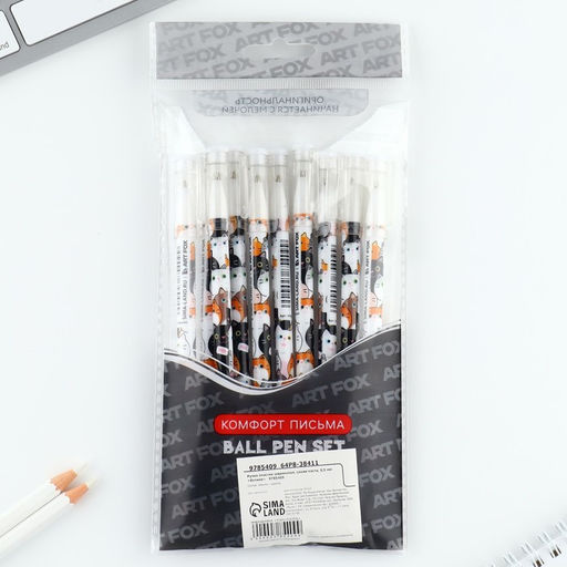 Цена за 10 шт. Ручка пластик шариковая, синяя паста, 0,5 мм Котики - Artfox фото 8