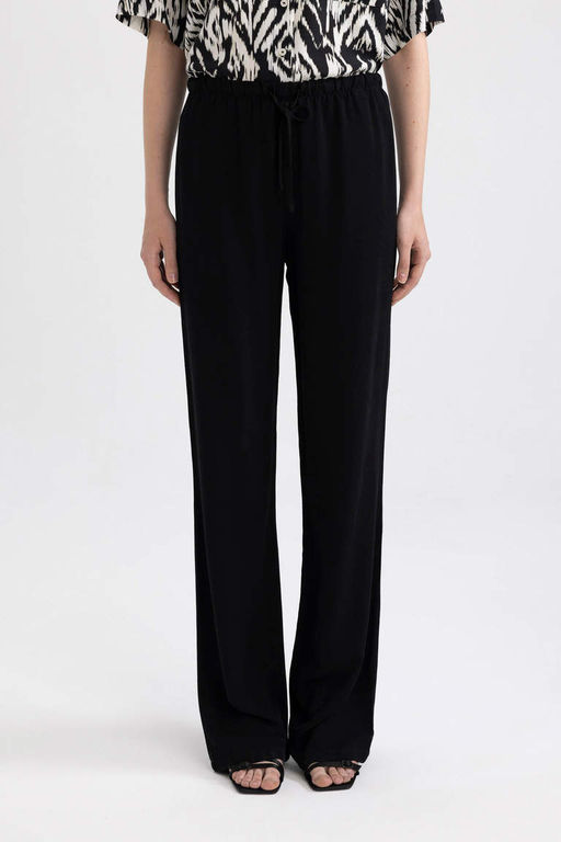 Широкие брюки прямого кроя с карманами и высокой талией из смесового льна - Defacto фото 4