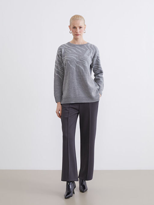 Bisiklet Yaka Desenli Kad?n Triko Kazak