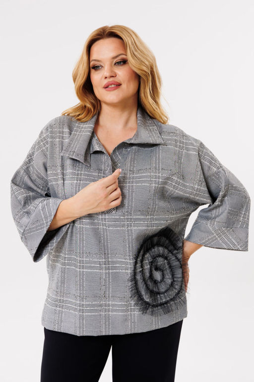Блуза Michel Chic 788-Р серый. клетка  фото 4