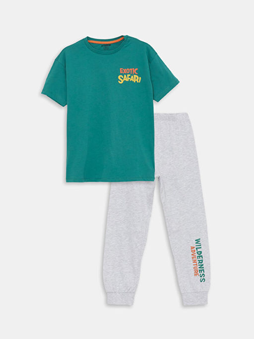 Bisiklet Yaka Bask?l? K?sa Kollu Erkek ?ocuk Pijama Tak?m?