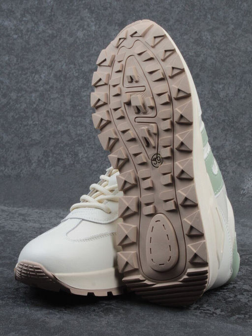 03-WG040-1M MILK/GREEN Кроссовки демисезонные женские (натуральная кожа)