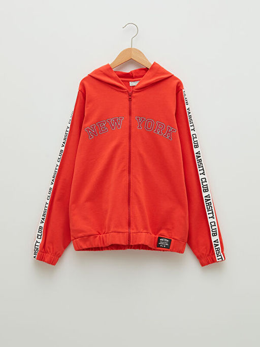 Kap??onlu Bask?l? Uzun Kollu K?z ?ocuk Fermuarl? Sweatshirt - Waikiki фото 2