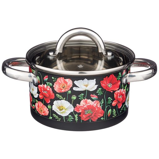 КАСТРЮЛЯ AGNESS МАКИ СО СТЕКЛЯННОЙ КРЫШКОЙ, НЕРЖ.СТАЛЬ, 1,5Л 16Х9 СМ