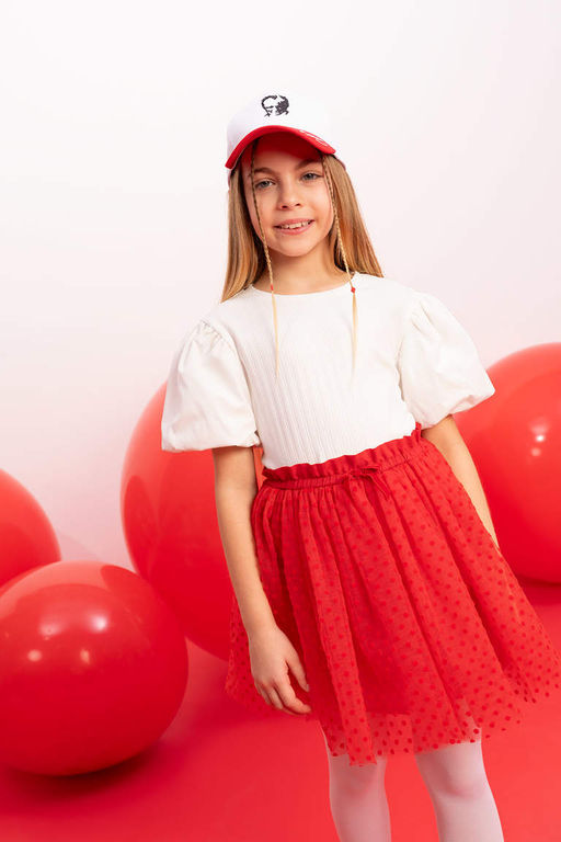 Белая футболка облегающего кроя с круглым вырезом в рубчик и короткими рукавами для девочек