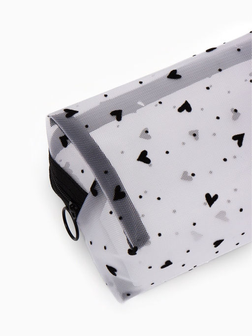 Косметичка дор Сердца, сетка 18*7,5*10, отд на молнии, белый