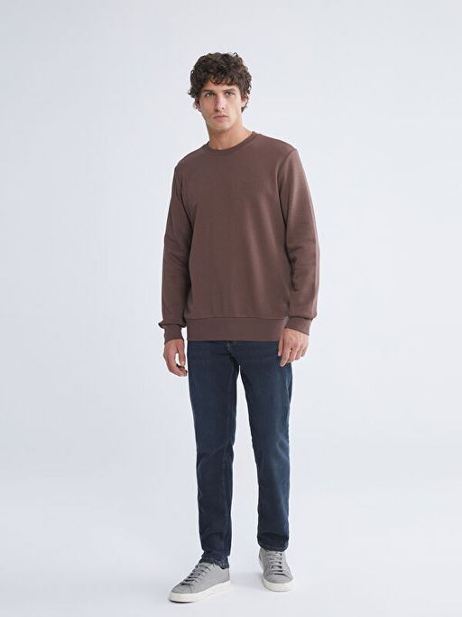 Bisiklet Yaka Bask?l? Erkek Sweatshirt