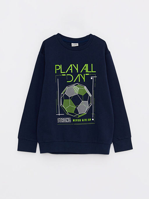 Bisiklet Yaka Bask?l? Uzun Kollu Erkek ?ocuk Sweatshirt