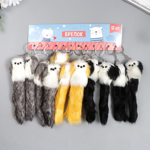 Цена за 4 шт. Брелок для ключей на кольце Пушистик. Пудель с цветными ушками и хвостом и бантиком, на сумку, рюкзак, 18.5?6?5 см, МИКС - Simaland фото 6