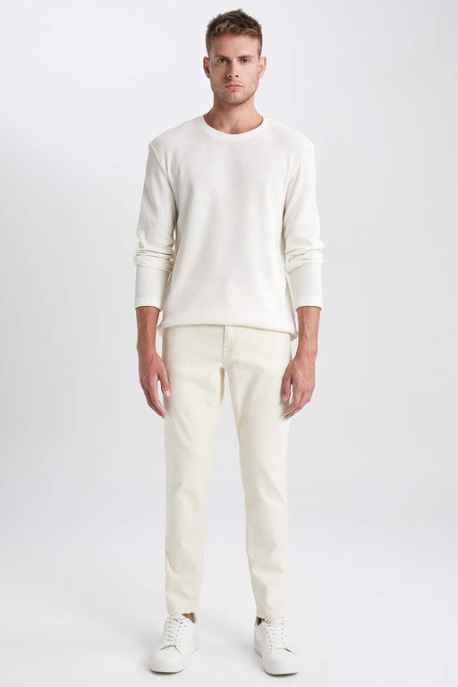 Базовая футболка узкого кроя с круглым вырезом и длинными рукавами - Defacto фото 2