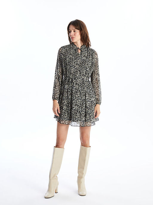 Ba?lamal? Yaka Desenli Elbise