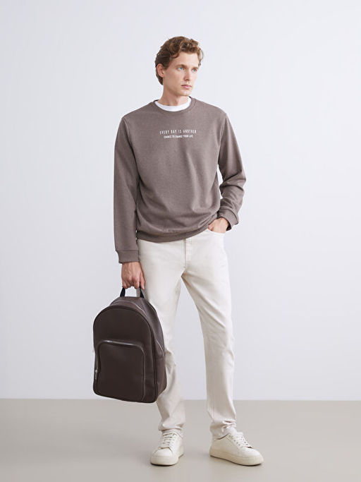 Bisiklet Yaka Bask?l? Erkek Sweatshirt