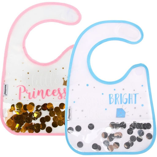 Нагрудник для кормления M&B «Little» непромокаемый на липучке, внутри с конфетти, виды МИКС