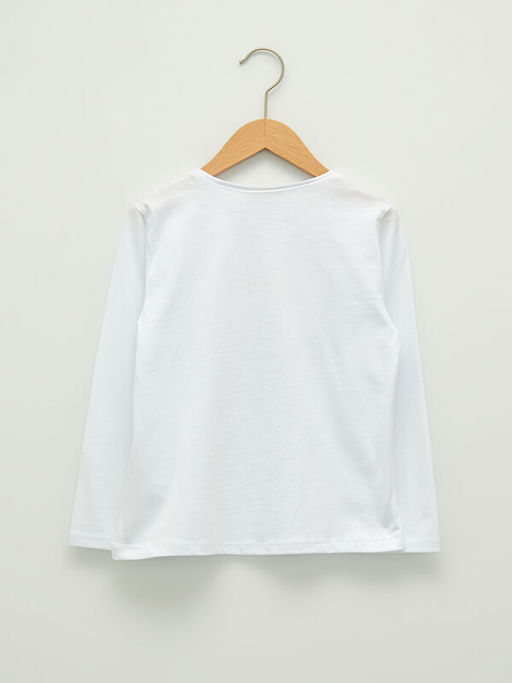 Bisiklet Yaka Bask?l? Uzun Kollu Pamuklu K?z ?ocuk Ti??rt - Waikiki фото 2