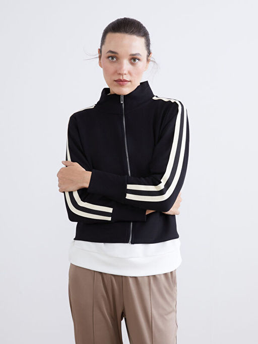 Dik Yaka Kad?n Fermuarl? Sweatshirt