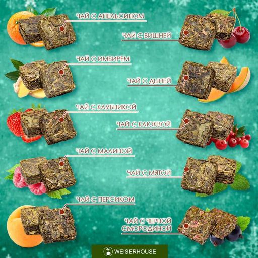 Чайное ассорти кубики (зеленый чай) 5-7гр, 1упХ10 шт Новый год коробочка