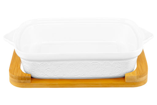 Блюдо д/зап и серв 30*18*13 см 1,1 л Розы прямоуг + стекл крышка на дер подставке - Elan gallery фото 6