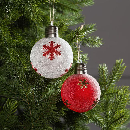 Набор ёлочных шаров Снежинки, 2 шт, d=8 см, 1 LED, от батареек, свечение тёплое белое - Luazon lighting фото 2