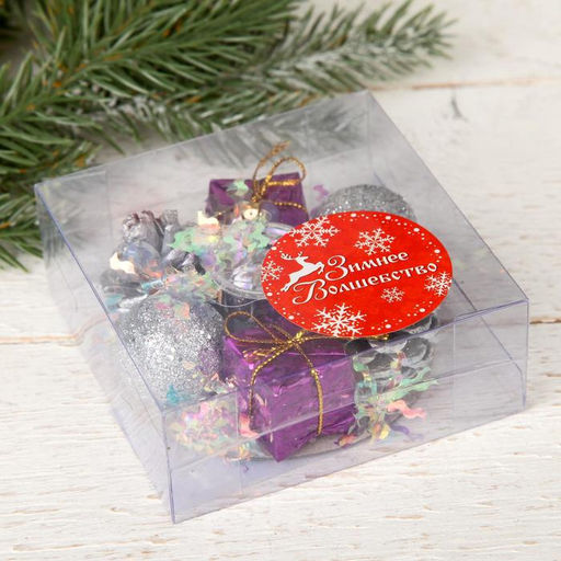 Цена за 2 шт. Подсвечник на одну свечу «Мишура волна» шишки, шарик, подарки, 7.5×3.5 см, d=2 см