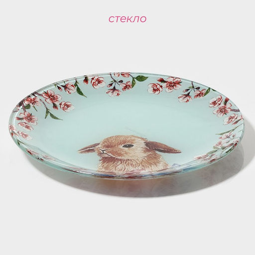 Тарелки Доляна Кролик, 19 предметов: 6 десертных тарелок, 6 обеденных тарелок, 6 мисок, салатник, стекло, голубые