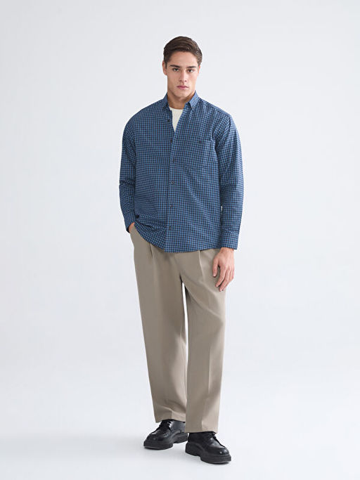 Regular Fit Uzun Kollu Ekose Gabardin Erkek G?mlek