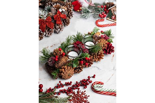 Новогоднее украшение подсвечник 30*14*8 см Тайна Рождества на 2 свечи прямоугольный