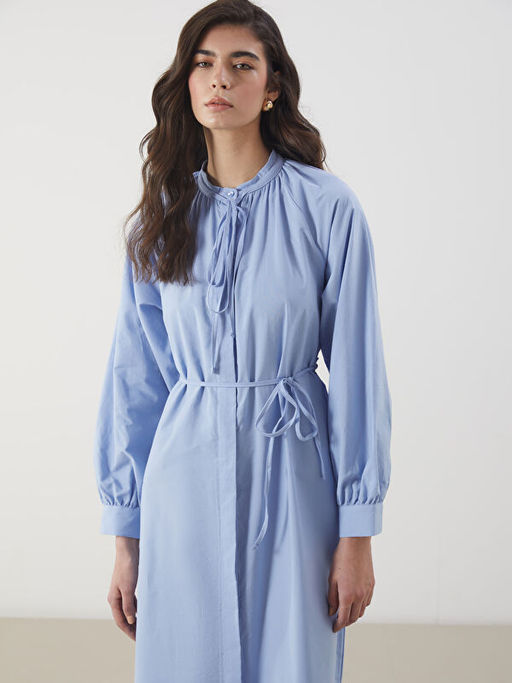 Ba?lamal? Yaka Poplin G?mlek Elbise