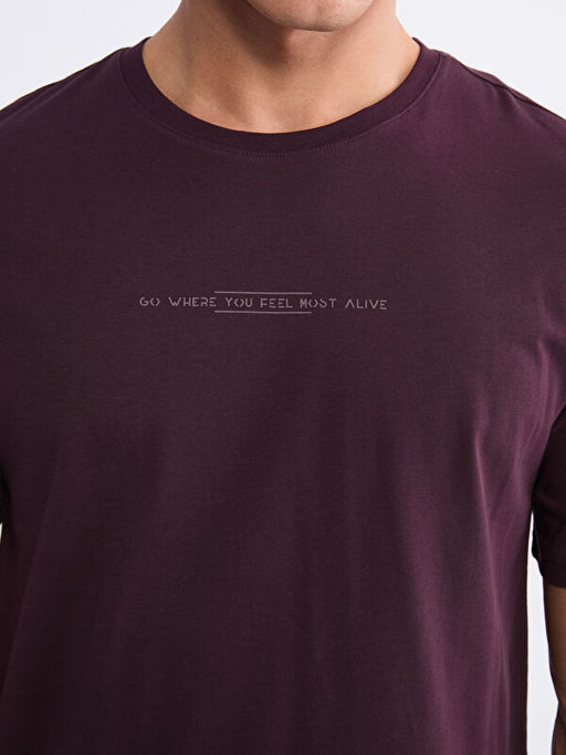 Bisiklet Yaka Bask?l? Penye Erkek Ti??rt