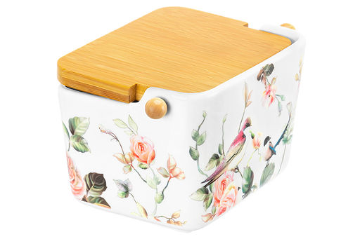 Банка д/сыпучих продуктов 950 мл 18,5*12,8*11 см Певчие птички+ложка+откид.бамб.крыш (без золота) - Elan gallery фото 21