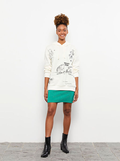 Kap??onlu Winnie the Pooh Bask?l? Uzun Kollu Oversize Kad?n Sweatshirt - Waikiki фото 2